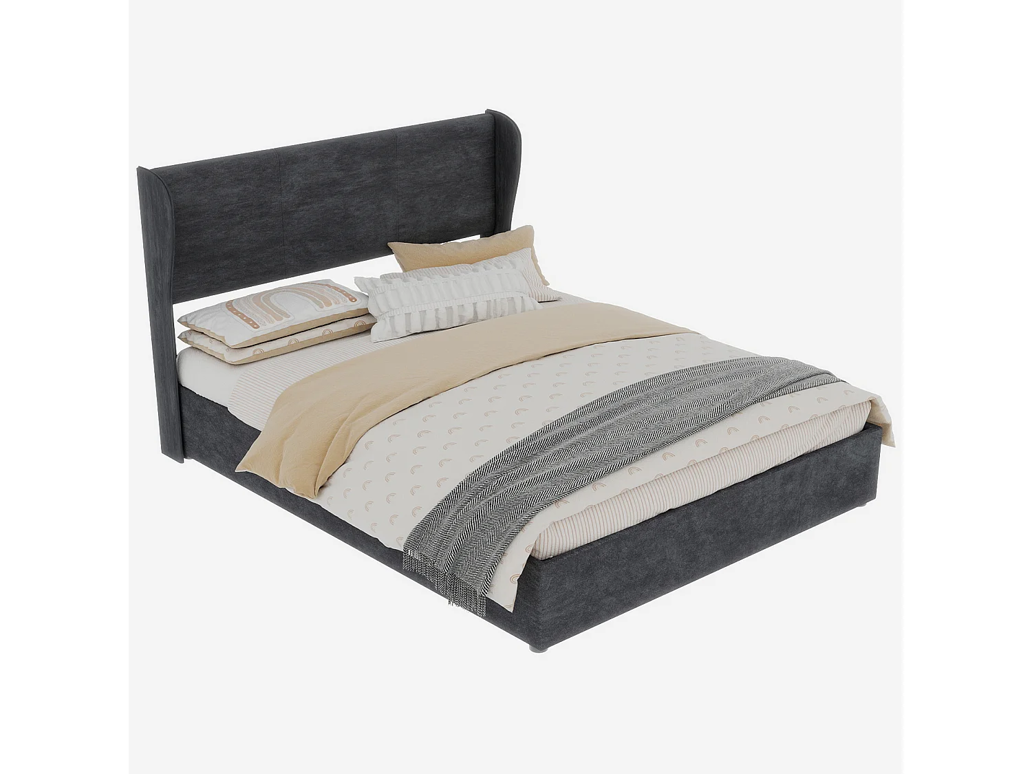 Lit coffre adulte 160x200cm - Lit double rembourré en velours gris (sans matelas)