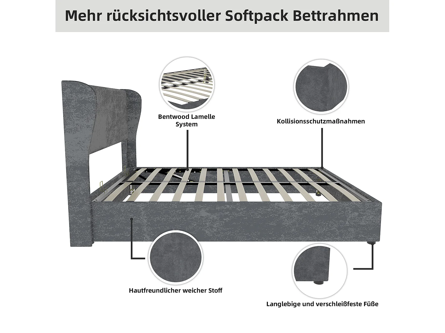 Lit coffre adulte 160x200cm - Lit double rembourré en velours gris (sans matelas)