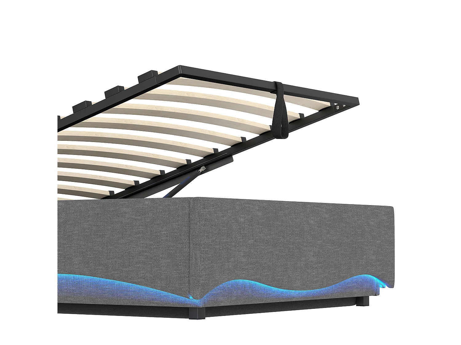 Lit coffre capitonné 90x200 cm - avec lumière LED - avec interface USB + Type-C - avec compartiments de rangement - tissu lin - gris (matelas non inclus)