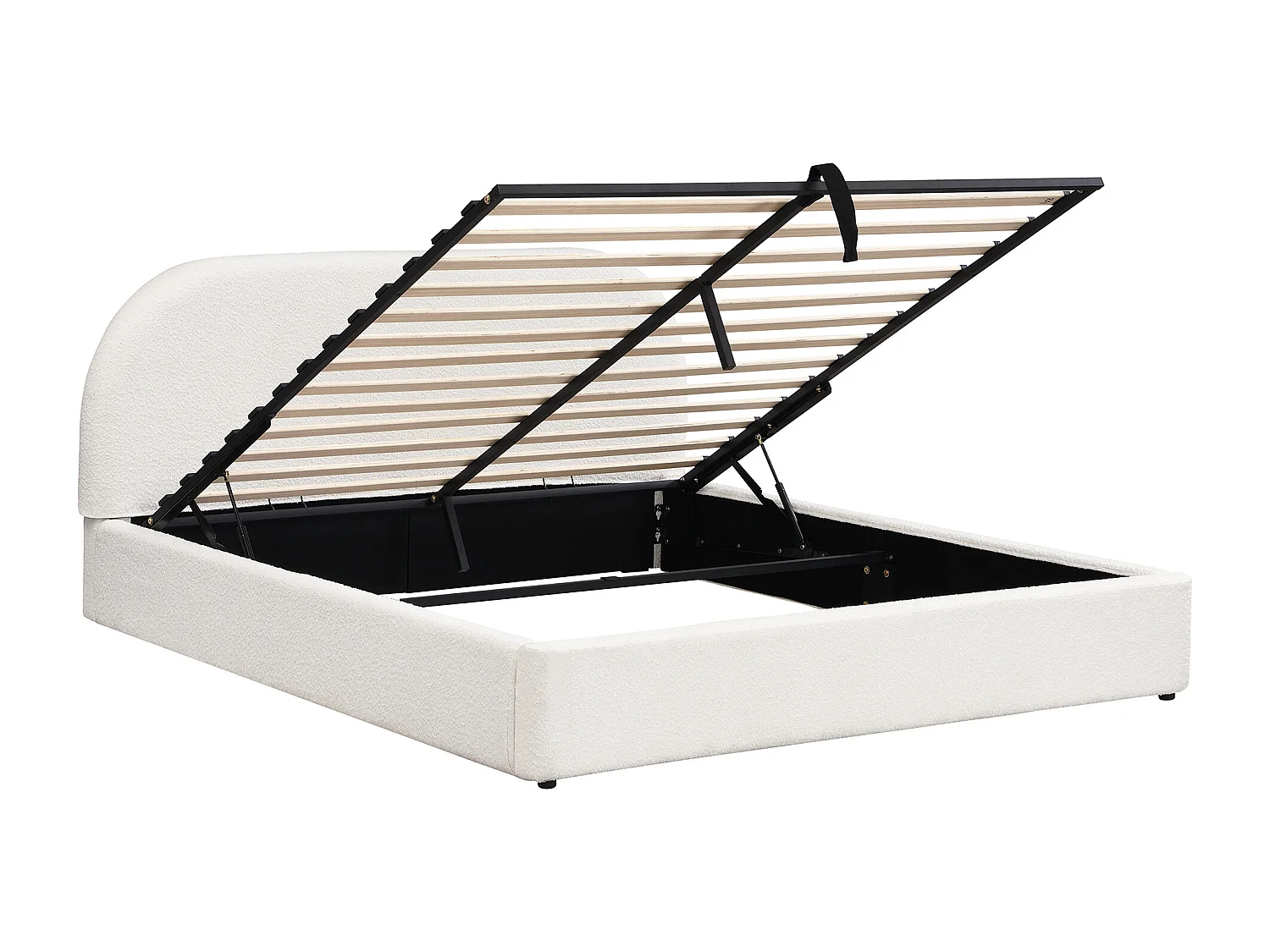 Lit coffre double adulte 180x200cm - Lit capitonné avec sommier à lattes -Tissu bouclé beige