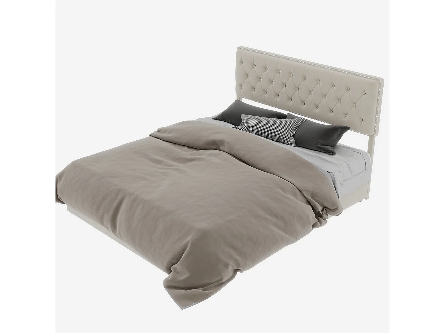 140x200cm fluwelen opbergbed - Decoratief hoofdbord met knopen - Beige
