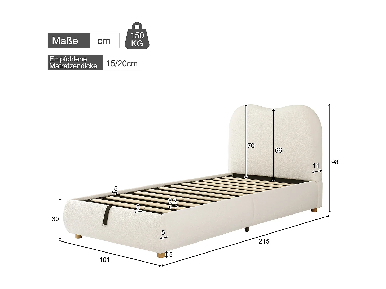 Kinderbed met opbergruimte 90x200cm in beige fluweel - Gestoffeerd bed met hoofdeinde