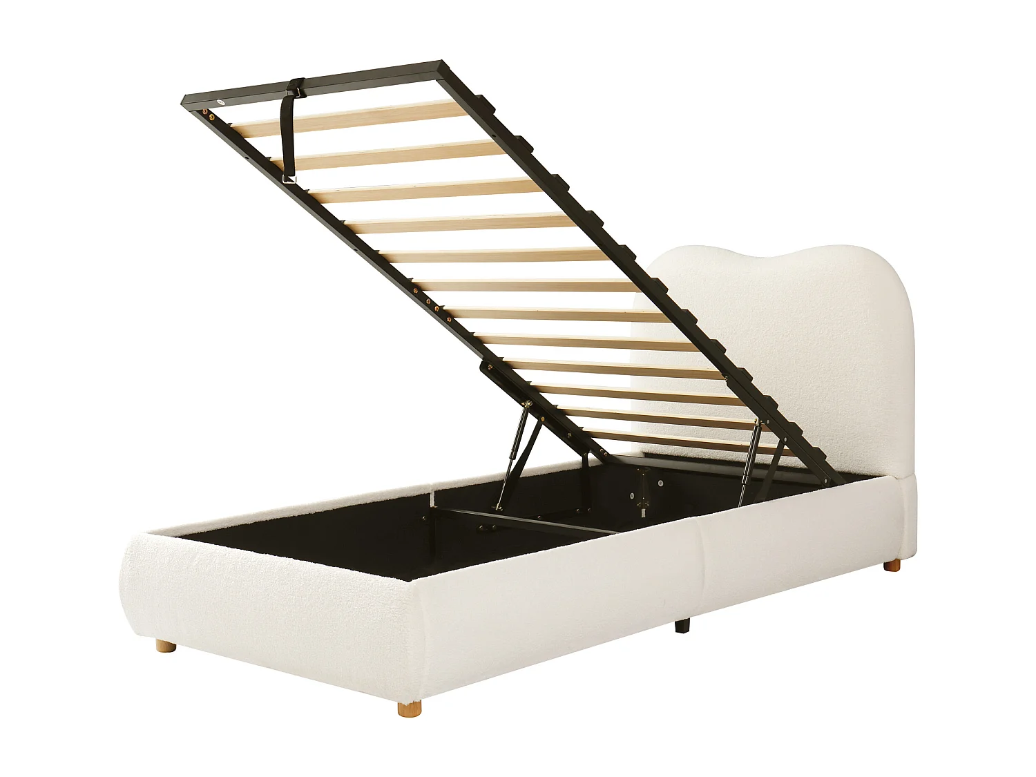 Kinderbed met opbergruimte 90x200cm in beige fluweel - Gestoffeerd bed met hoofdeinde