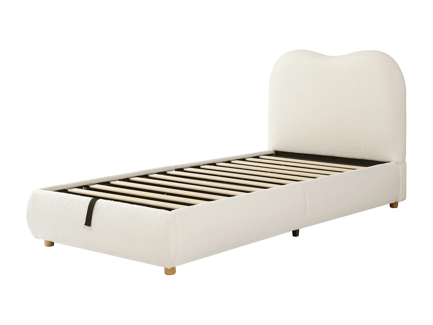 Kinderbed met opbergruimte 90x200cm in beige fluweel - Gestoffeerd bed met hoofdeinde