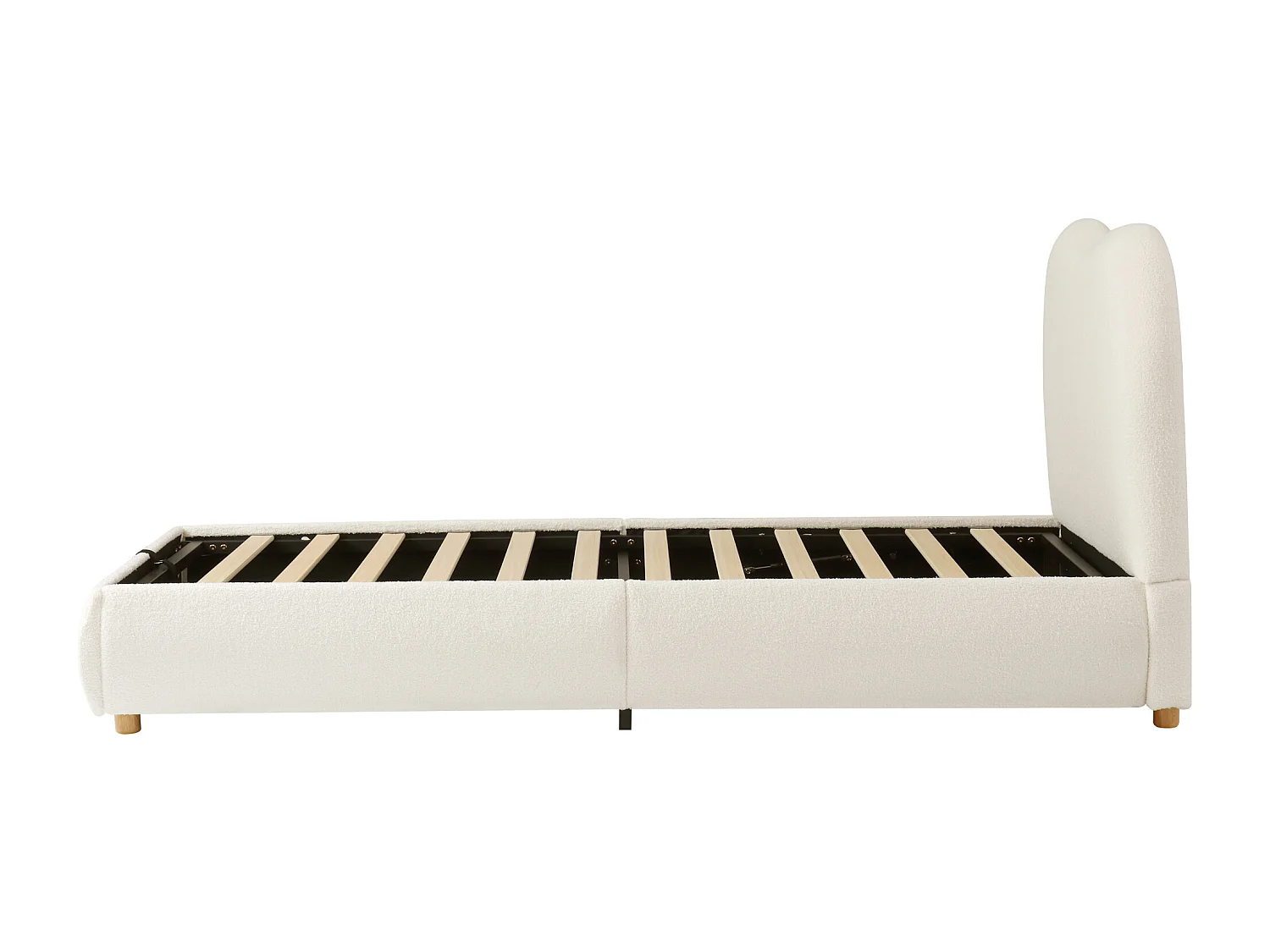 Kinderbed met opbergruimte 90x200cm in beige fluweel - Gestoffeerd bed met hoofdeinde