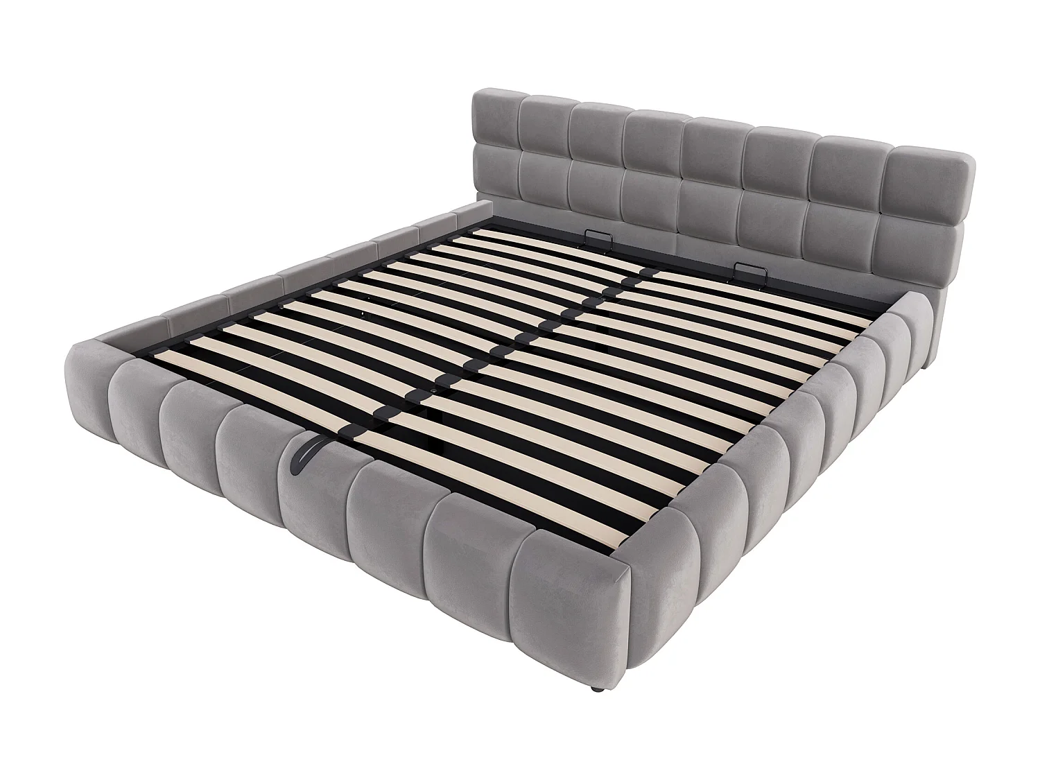 Letto contenitore matrimoniale imbottito - 180 x 200 cm - con LED + testiera + contenitore idraulico - velluto - grigio