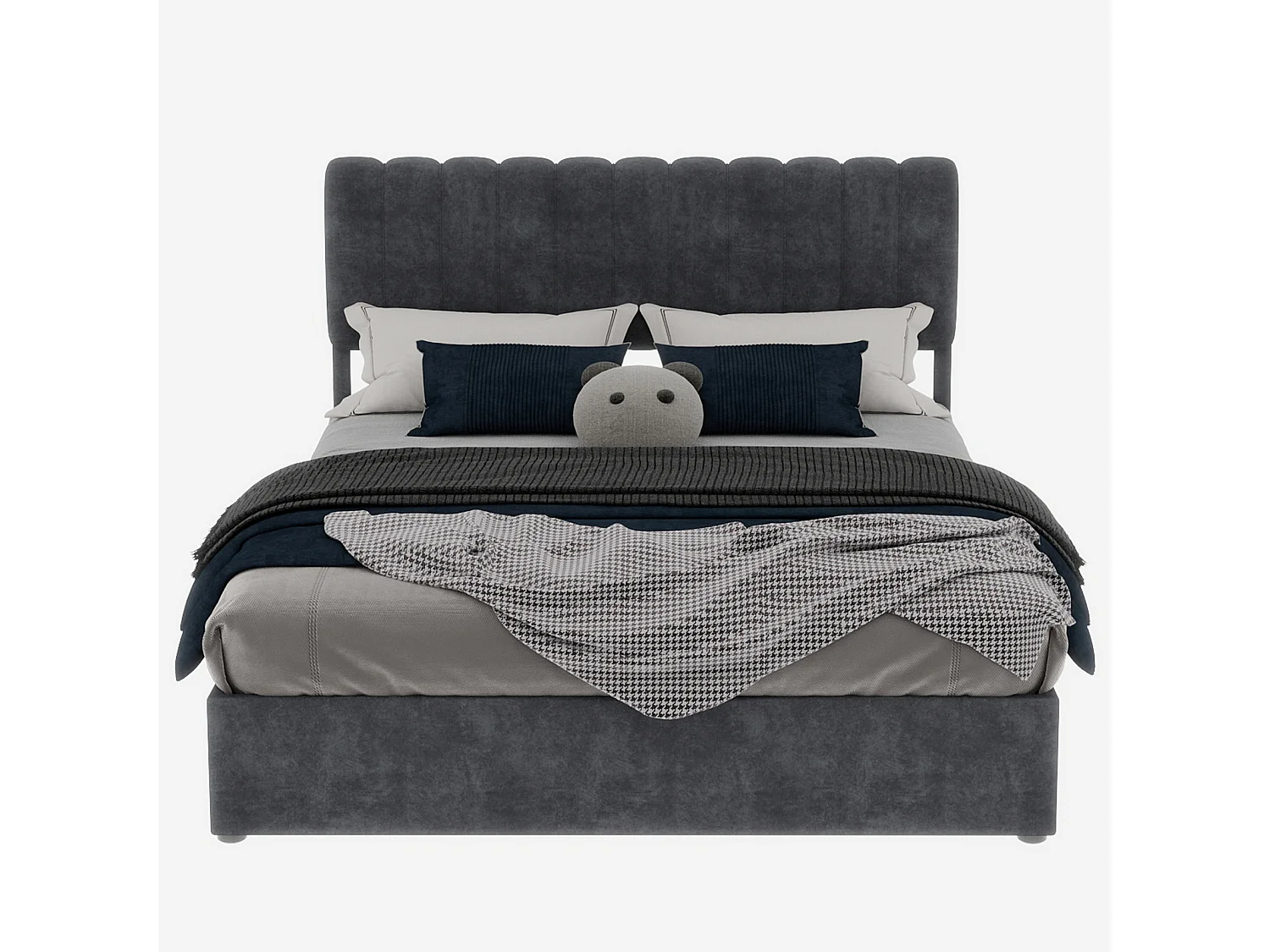 Opbergbed voor volwassenen 160x200cm - Gestoffeerd bed in grijs fluweel (matras niet inbegrepen)