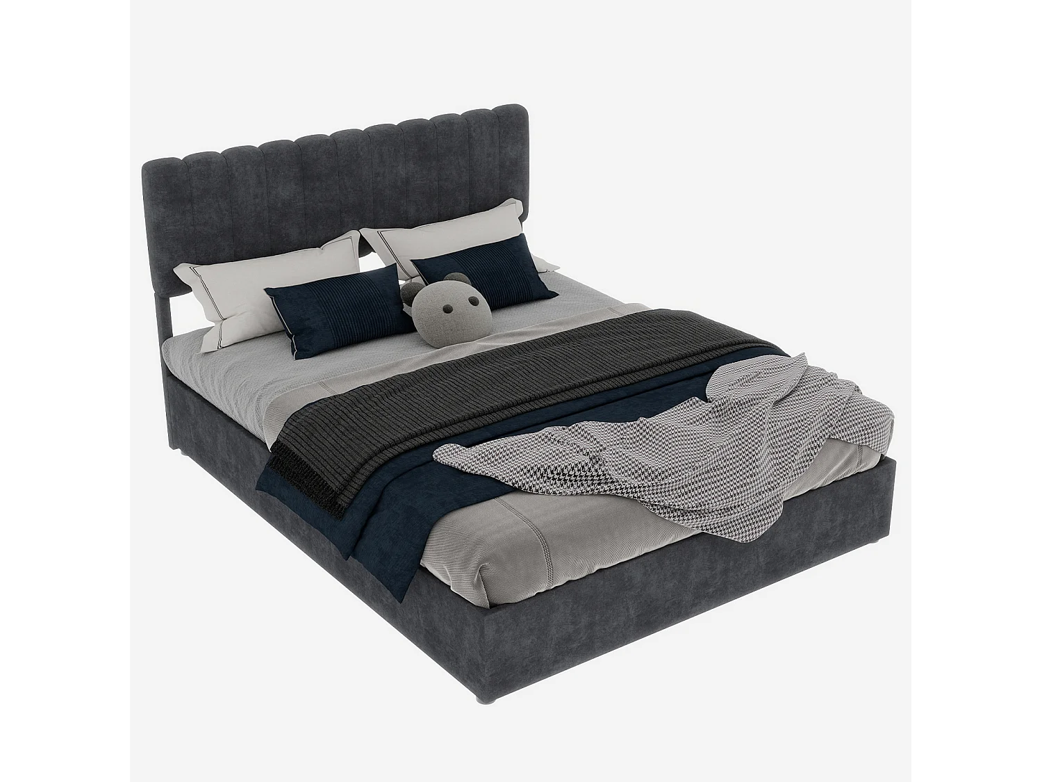 Opbergbed voor volwassenen 160x200cm - Gestoffeerd bed in grijs fluweel (matras niet inbegrepen)