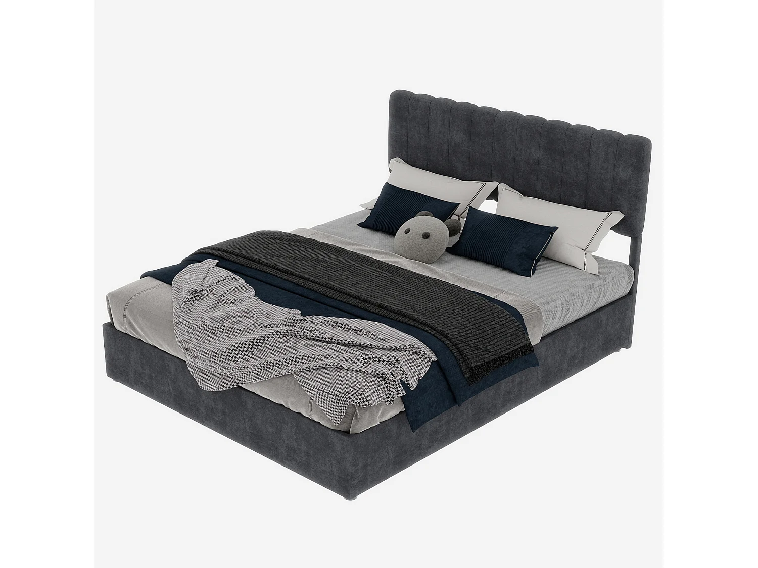 Opbergbed voor volwassenen 160x200cm - Gestoffeerd bed in grijs fluweel (matras niet inbegrepen)