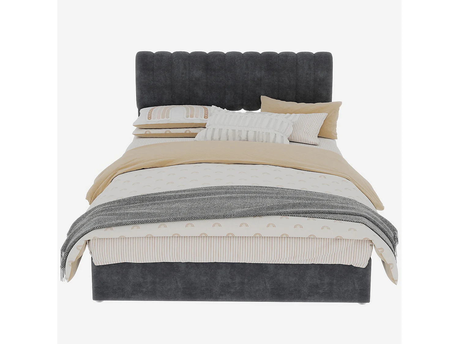 Opbergbed voor volwassenen 140x200cm - Gestoffeerd bed in grijs fluweel (matras niet inbegrepen)