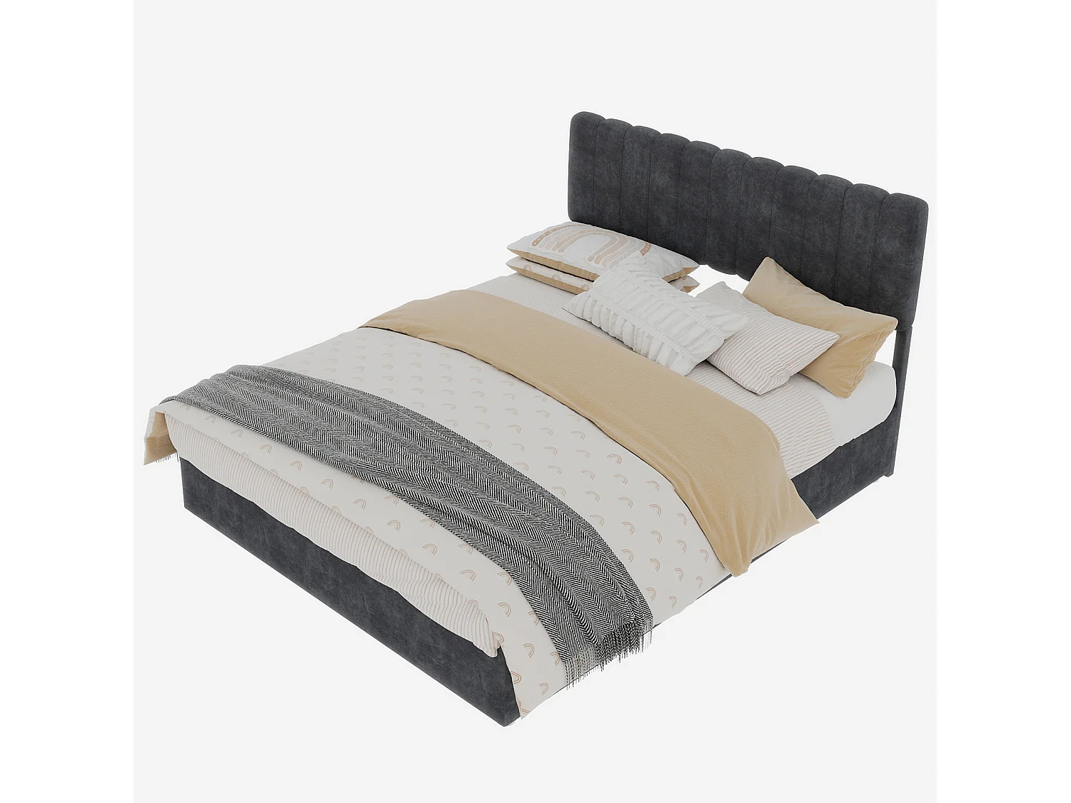 Opbergbed voor volwassenen 140x200cm - Gestoffeerd bed in grijs fluweel (matras niet inbegrepen)