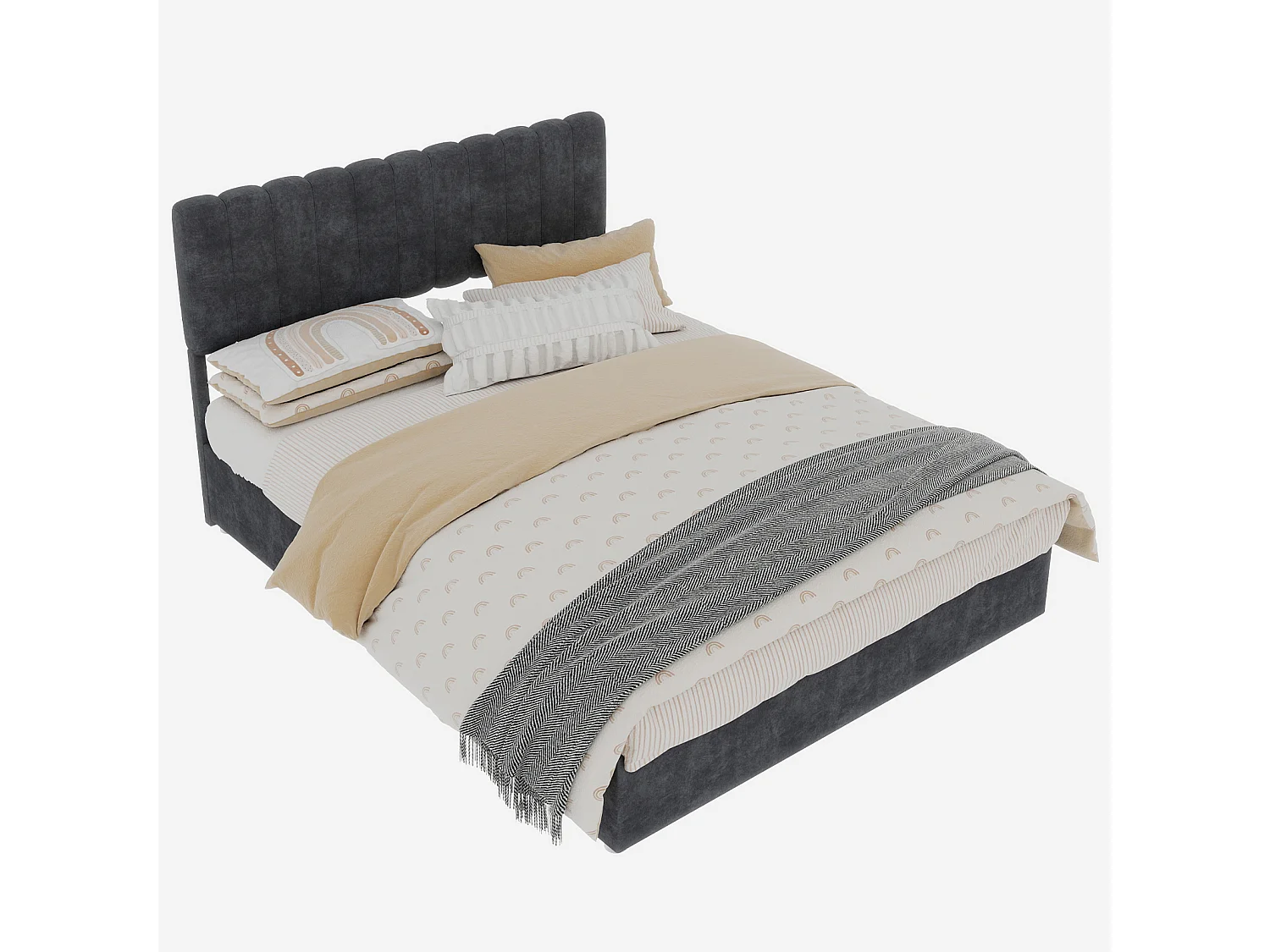 Opbergbed voor volwassenen 140x200cm - Gestoffeerd bed in grijs fluweel (matras niet inbegrepen)