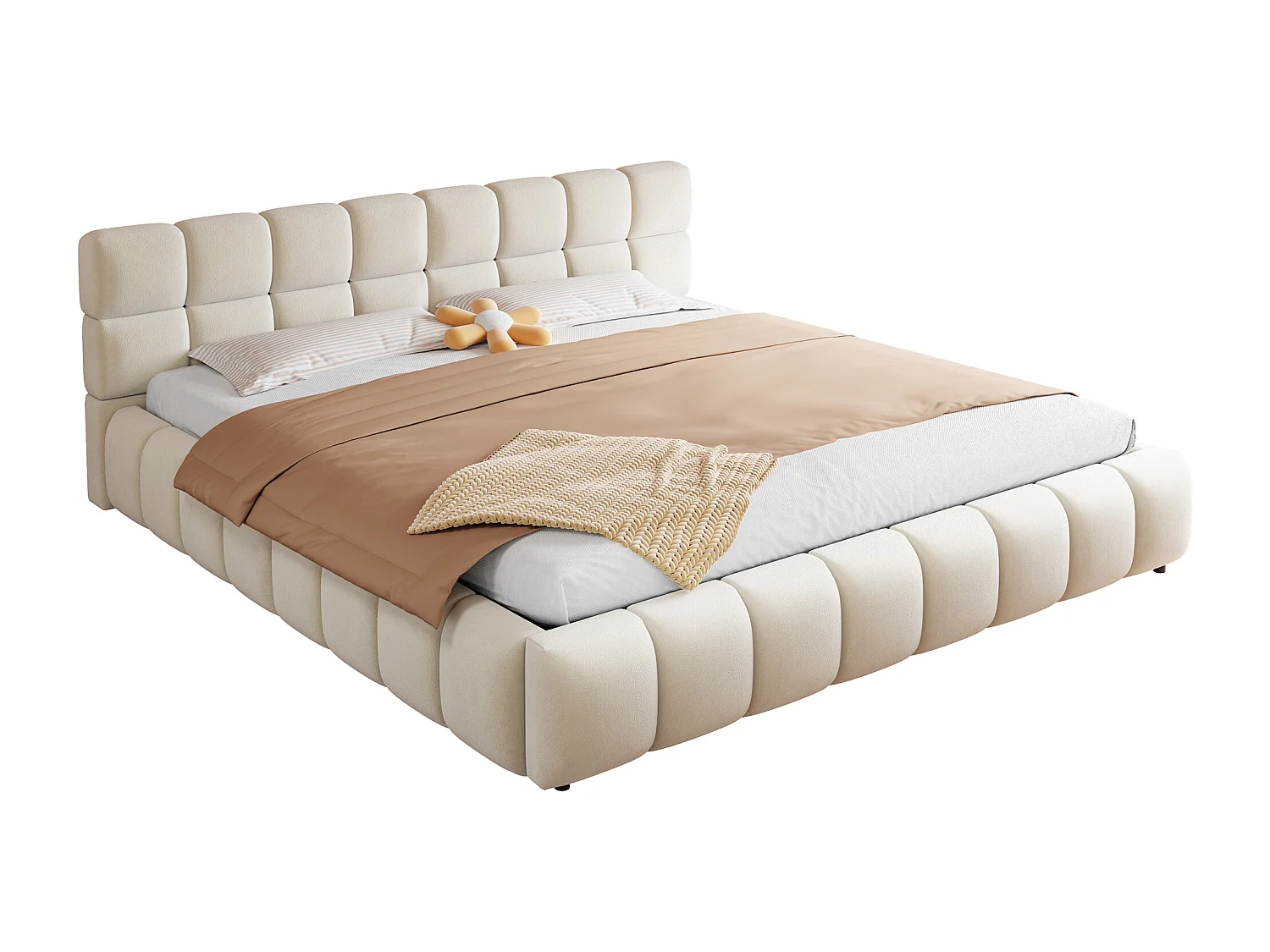 Lit coffre capitonné 180x200 cm - avec éclairage LED - Tissu velours - beige (Matelas non inclus)