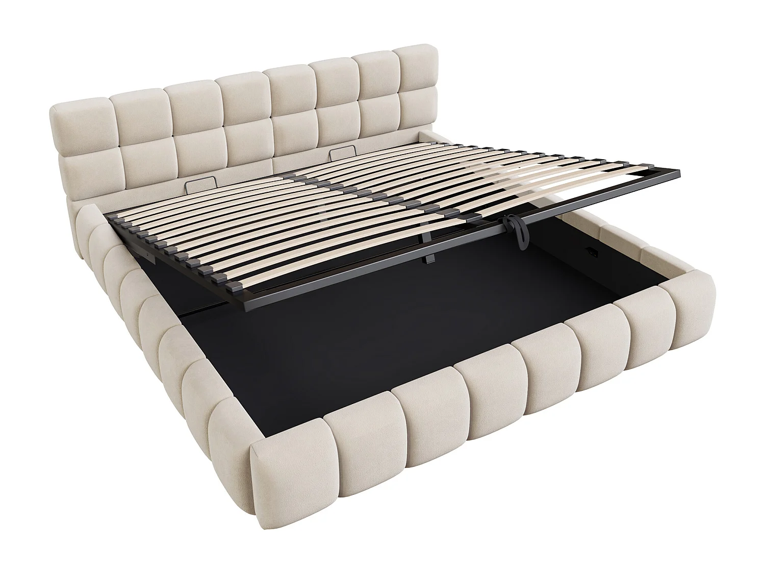 Lit coffre capitonné 180x200 cm - avec éclairage LED - Tissu velours - beige (Matelas non inclus)