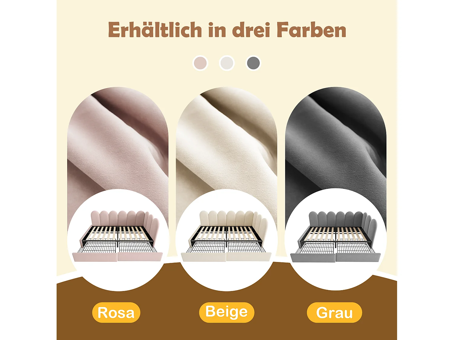 Lit coffre capitonné pour enfant - 90 x 200 cm - avec 2 tiroirs +  sommier à lattes - canapé-lit - velours - beige