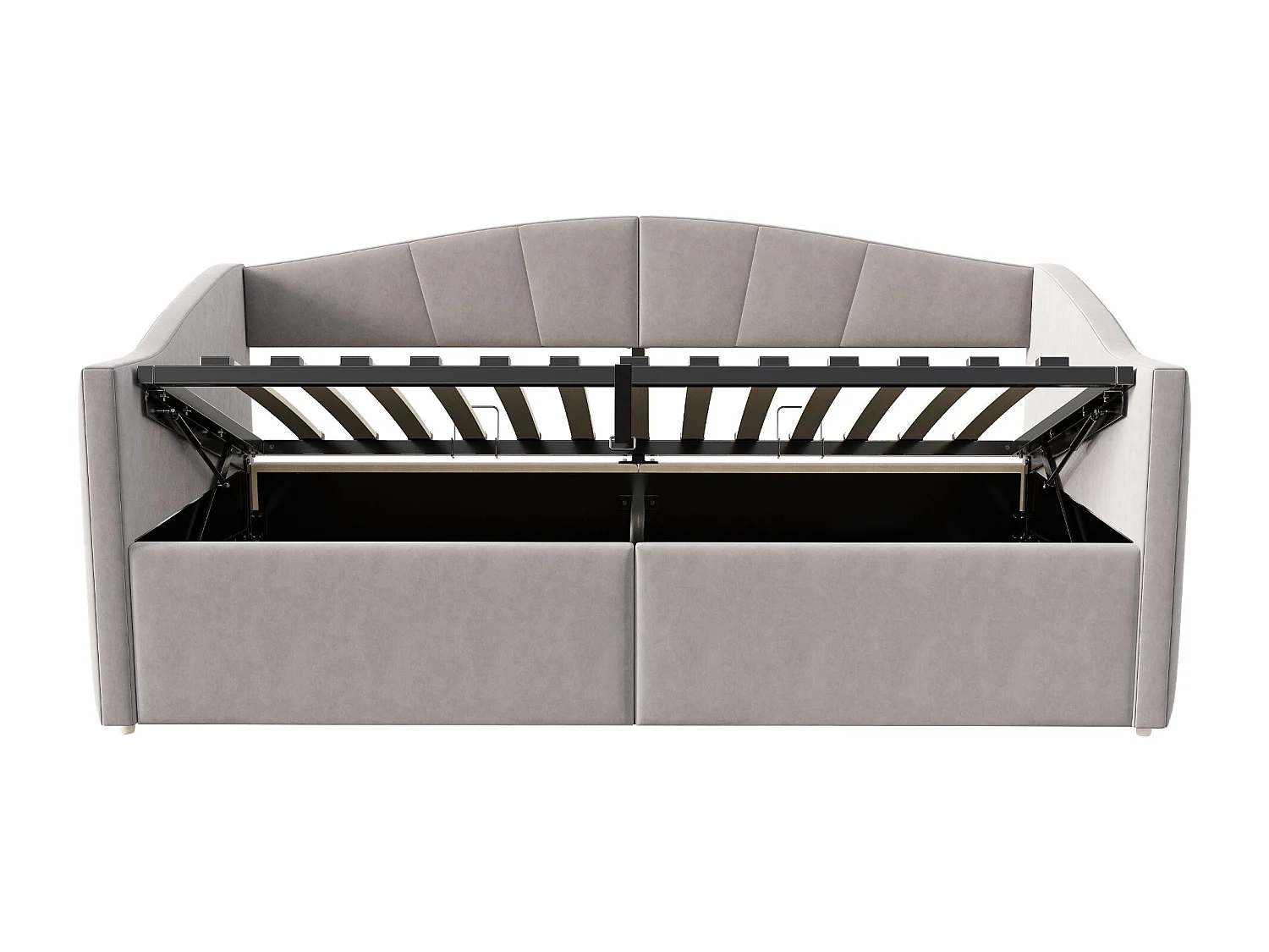 Eenpersoons opbergbed 90x200cm in lichtgrijs fluweel - Dagbed met armleuningen