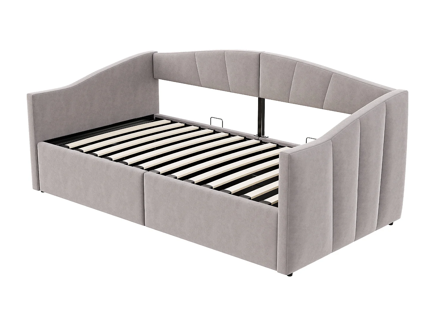 Eenpersoons opbergbed 90x200cm in lichtgrijs fluweel - Dagbed met armleuningen