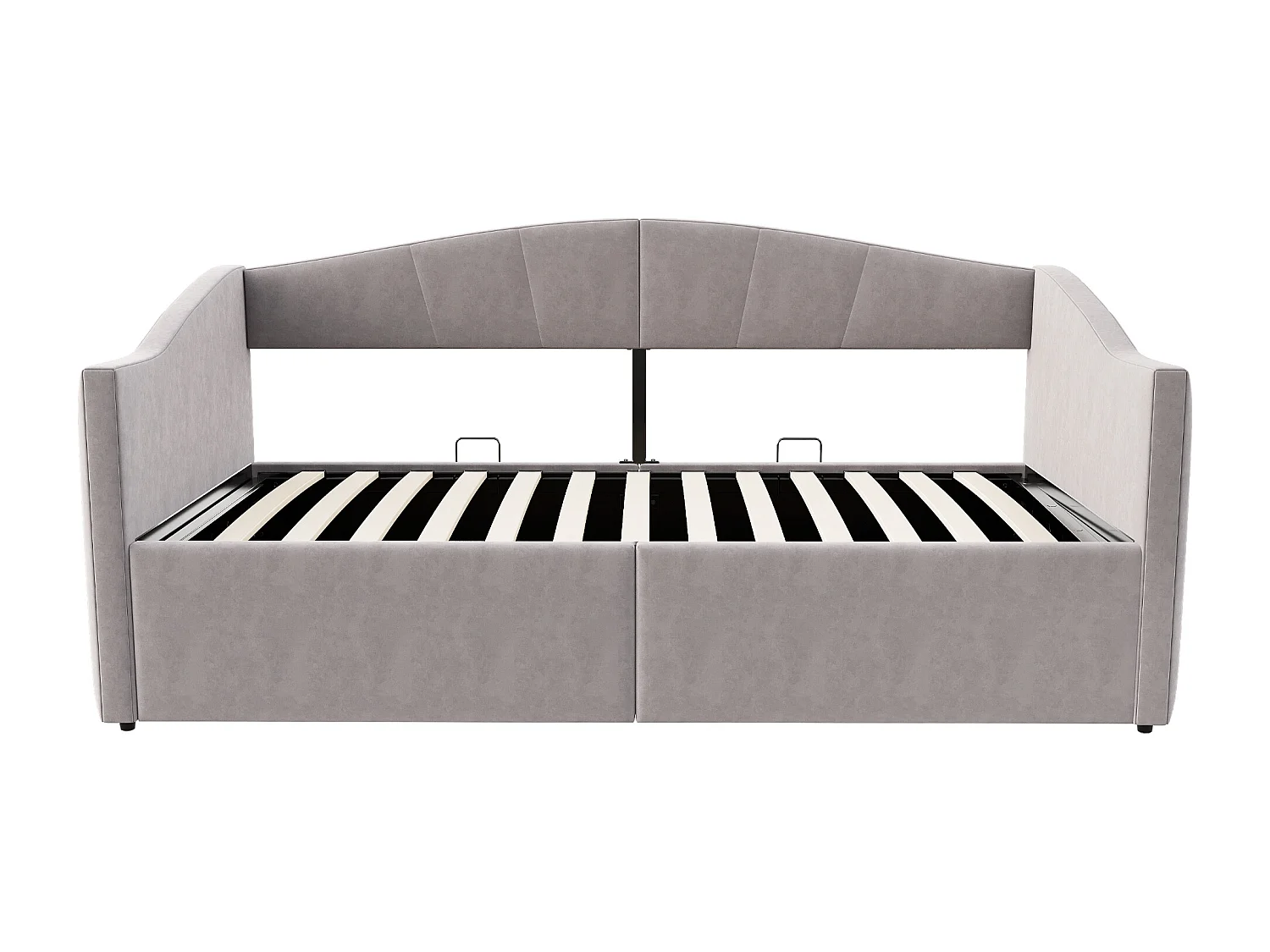 Eenpersoons opbergbed 90x200cm in lichtgrijs fluweel - Dagbed met armleuningen