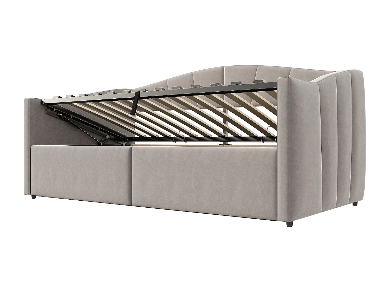 Eenpersoons opbergbed 90x200cm in lichtgrijs fluweel - Dagbed met armleuningen