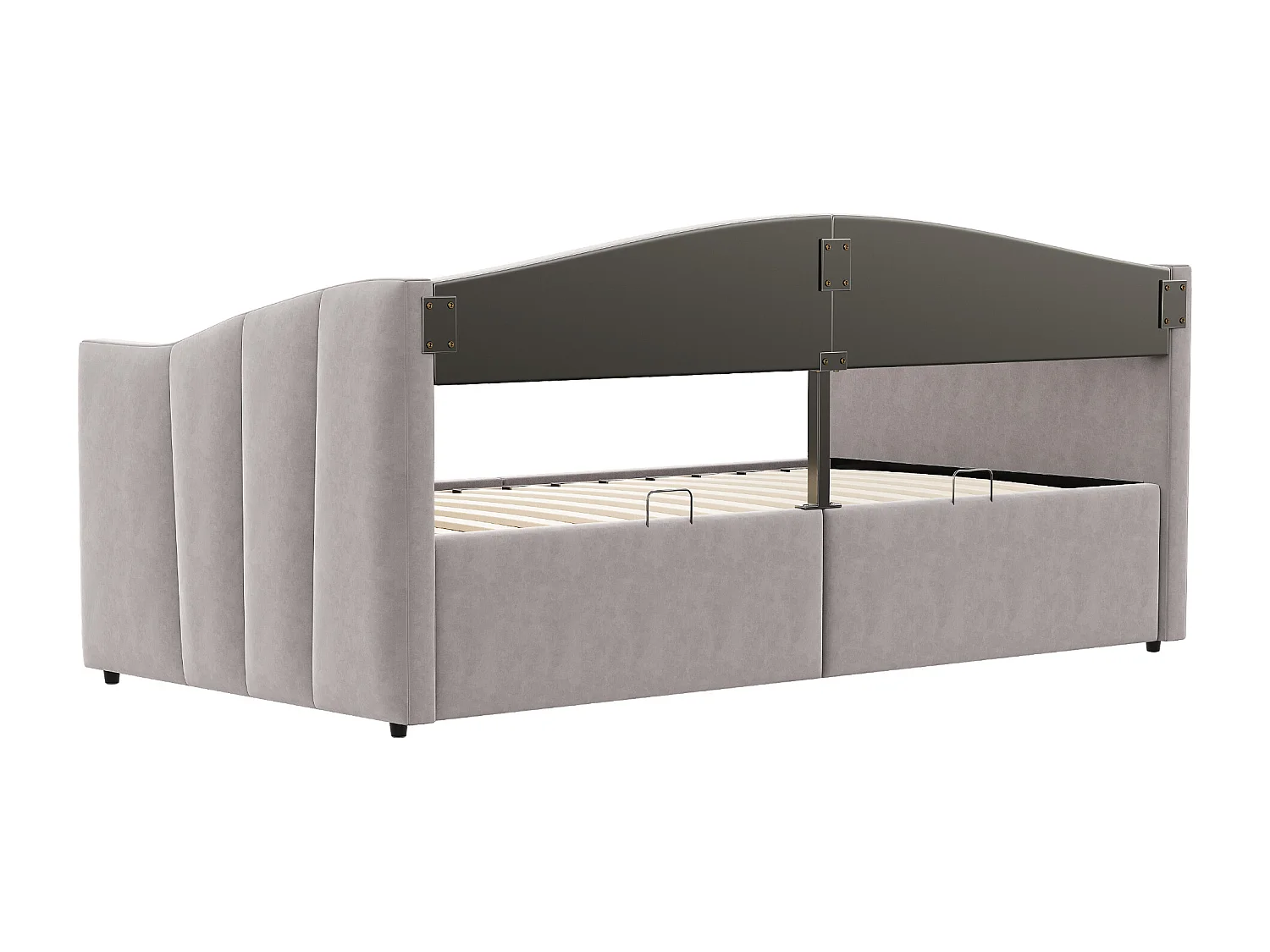 Eenpersoons opbergbed 90x200cm in lichtgrijs fluweel - Dagbed met armleuningen