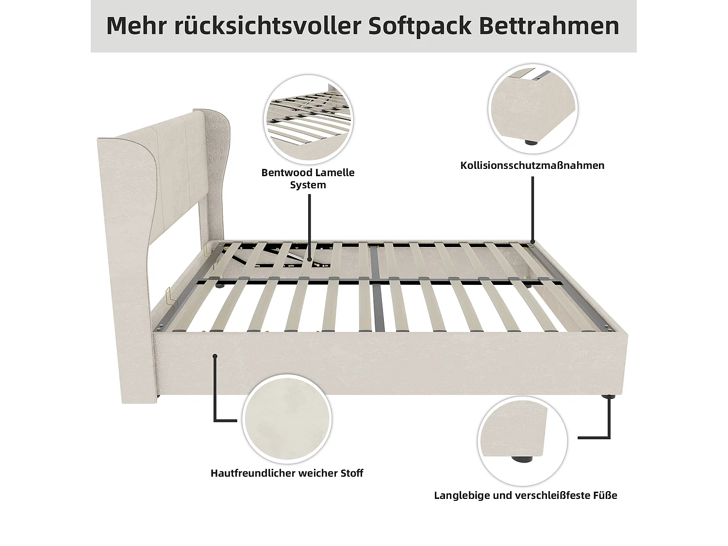 Opbergbed voor volwassenen 140x200cm - Gestoffeerd bed in beige fluweel (matras niet inbegrepen)