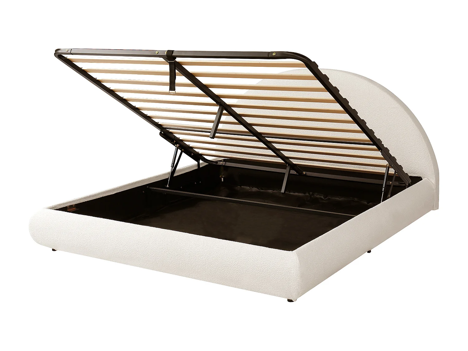 Cama de matrimonio para adultos de 180 x 200 cm con cabecero semicircular y canapé en tejido bouclé, color beige