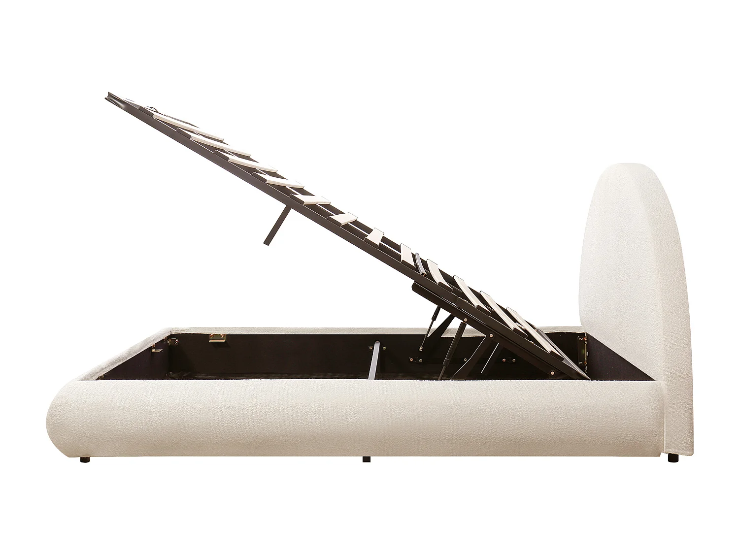 Cama de matrimonio para adultos de 180 x 200 cm con cabecero semicircular y canapé en tejido bouclé, color beige