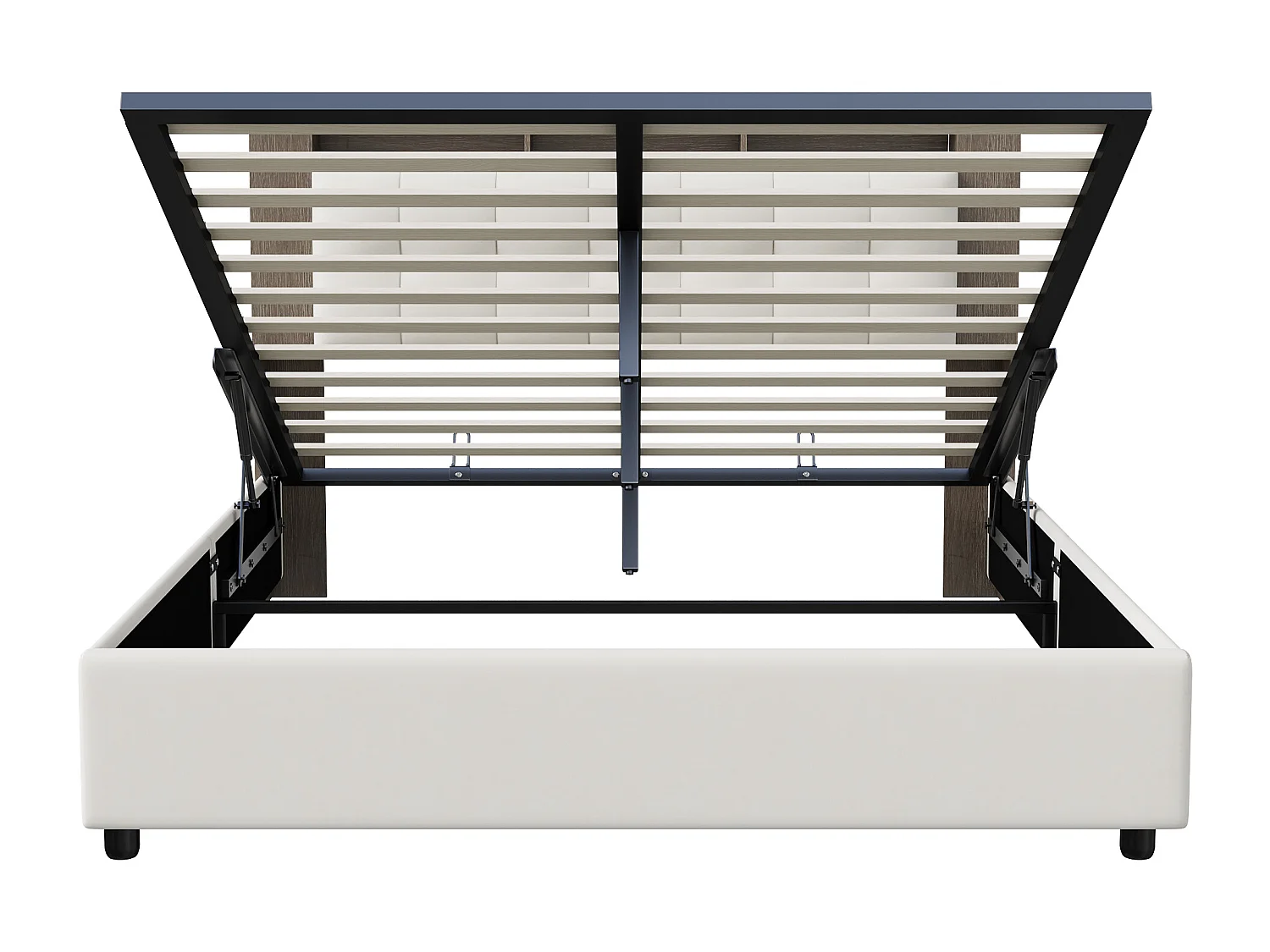 Lit double 160 x 200 cm - avec éclairage LED - tête de lit avec chargeur sans fil et espace de rangement - velours - blanc cassé