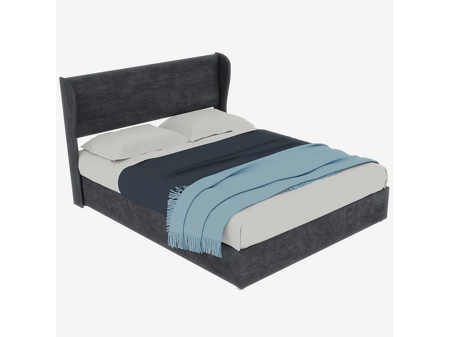 Opbergbed voor volwassenen 140x200cm - Tweepersoonsbed bekleed met grijs fluweel (matras niet inbegrepen)