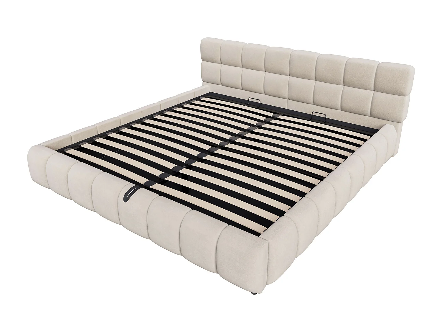 Lit coffre capitonné double - 180 x 200 cm - avec Leds + tête de lit + rangement hydraulique - velours - beige