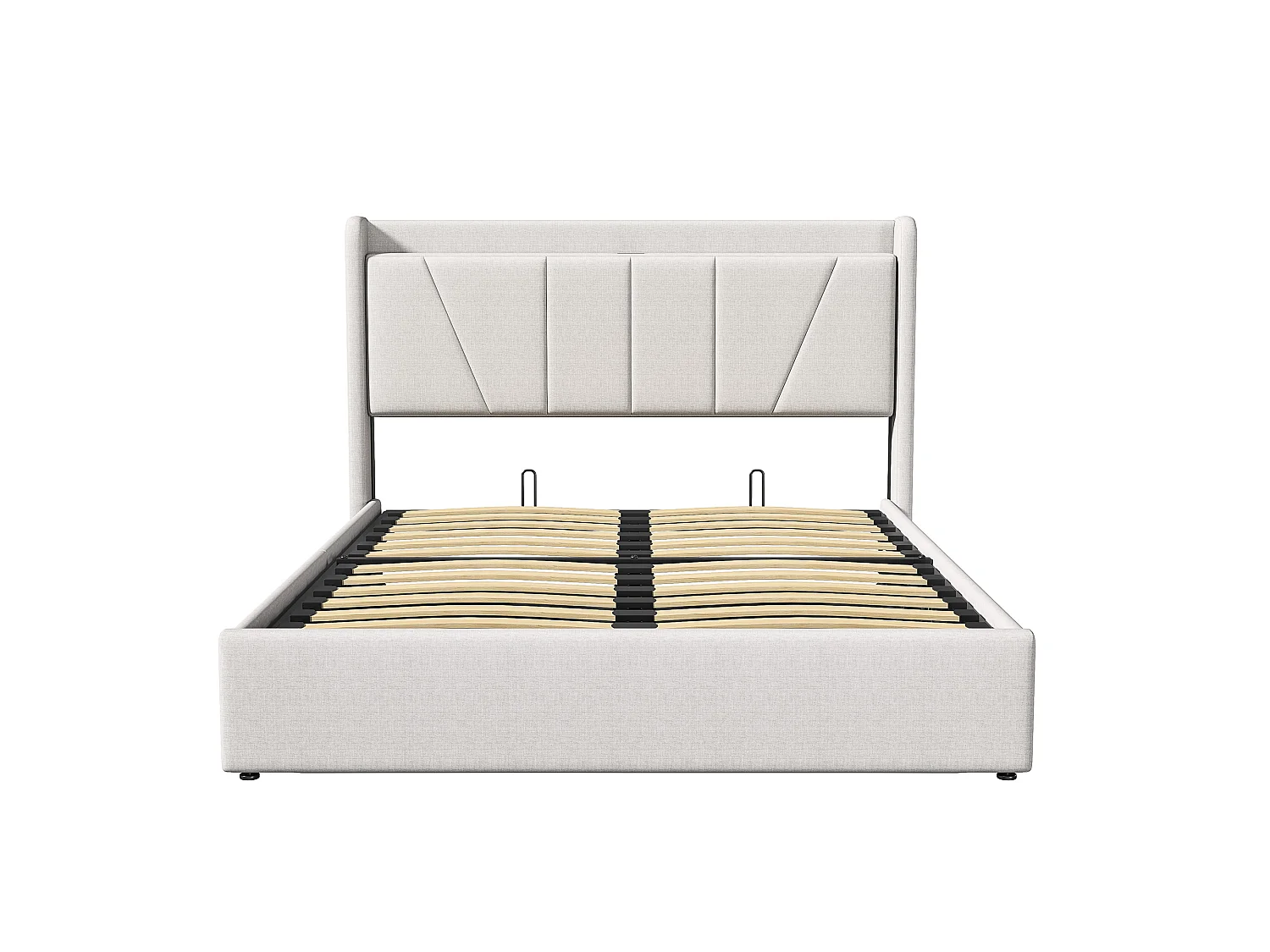 Tweepersoonsbed 160x200 cm - Hoofdbord met 2 USB-poorten + 1 Type-C-poort - Hydraulisch opbergvak - Linnen - Beige