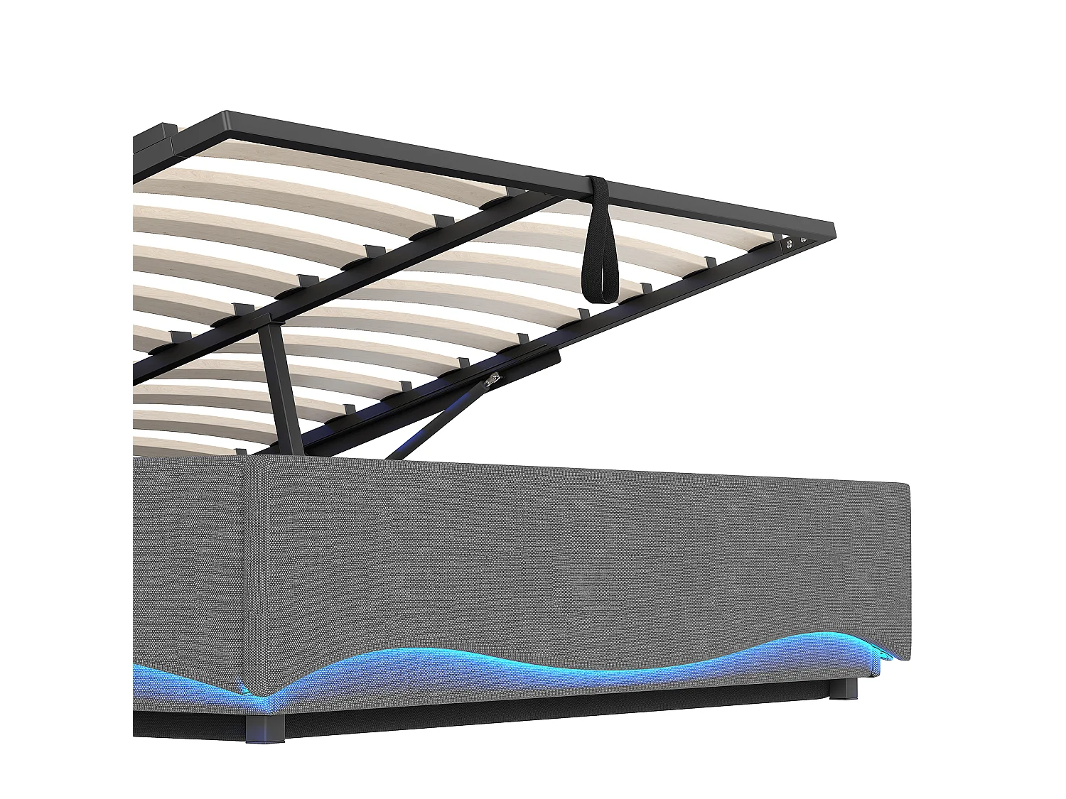 Lit coffre capitonné 140x200 cm - avec lumière LED - avec interface USB + Type-C - avec compartiments de rangement - tissu lin - gris (matelas non inclus)