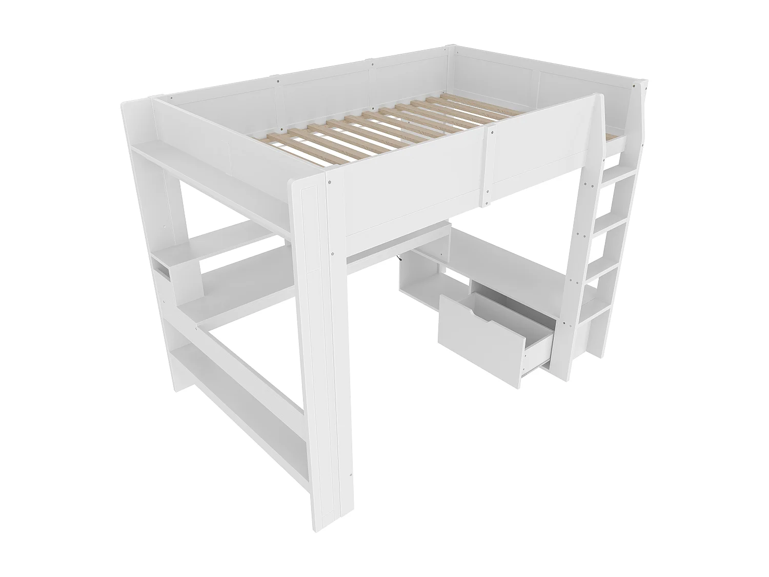 Lit mezzanine enfant 140 x 200 cm avec bureau , LED, pris USB et rangemnet - Blanc (sans matelas)