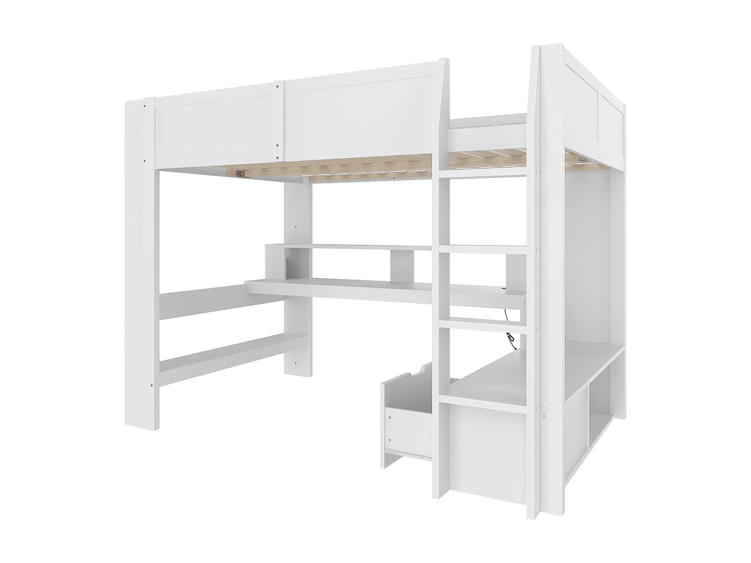 Lit mezzanine enfant 140 x 200 cm avec bureau , LED, pris USB et rangemnet - Blanc (sans matelas)