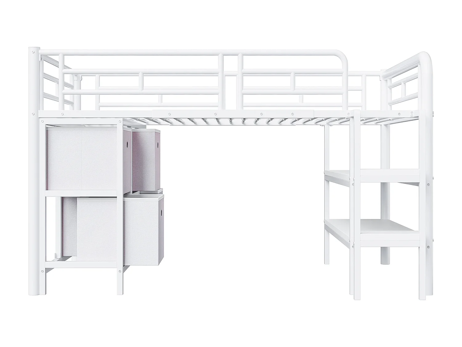 Lit enfant 90x200cm - avec escalier - avec étagères - avec compartiments de rangement - Blanc (matelas non inclus)