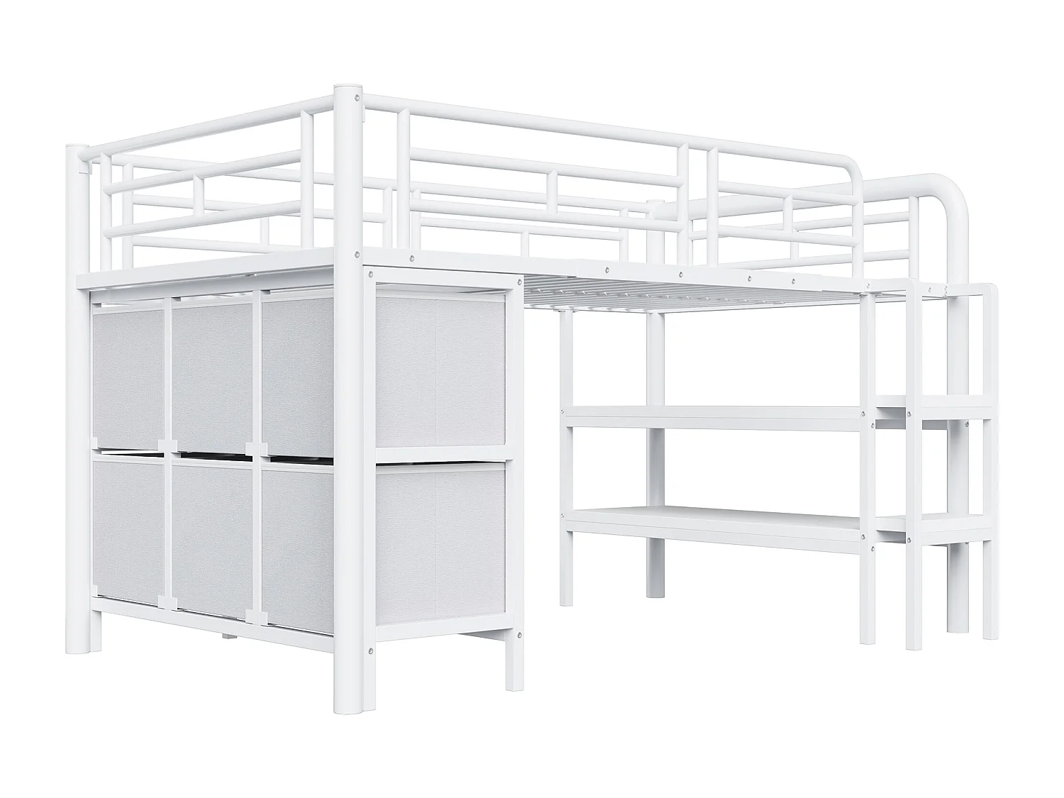 Lit enfant 90x200cm - avec escalier - avec étagères - avec compartiments de rangement - Blanc (matelas non inclus)