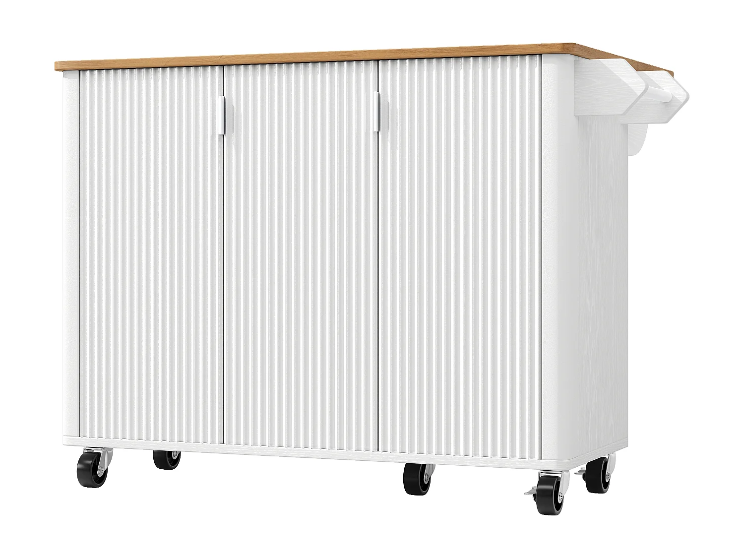 Îlot central de cuisine avec 3 portes- Desserte en bois MDF - Blanc et naturel clair