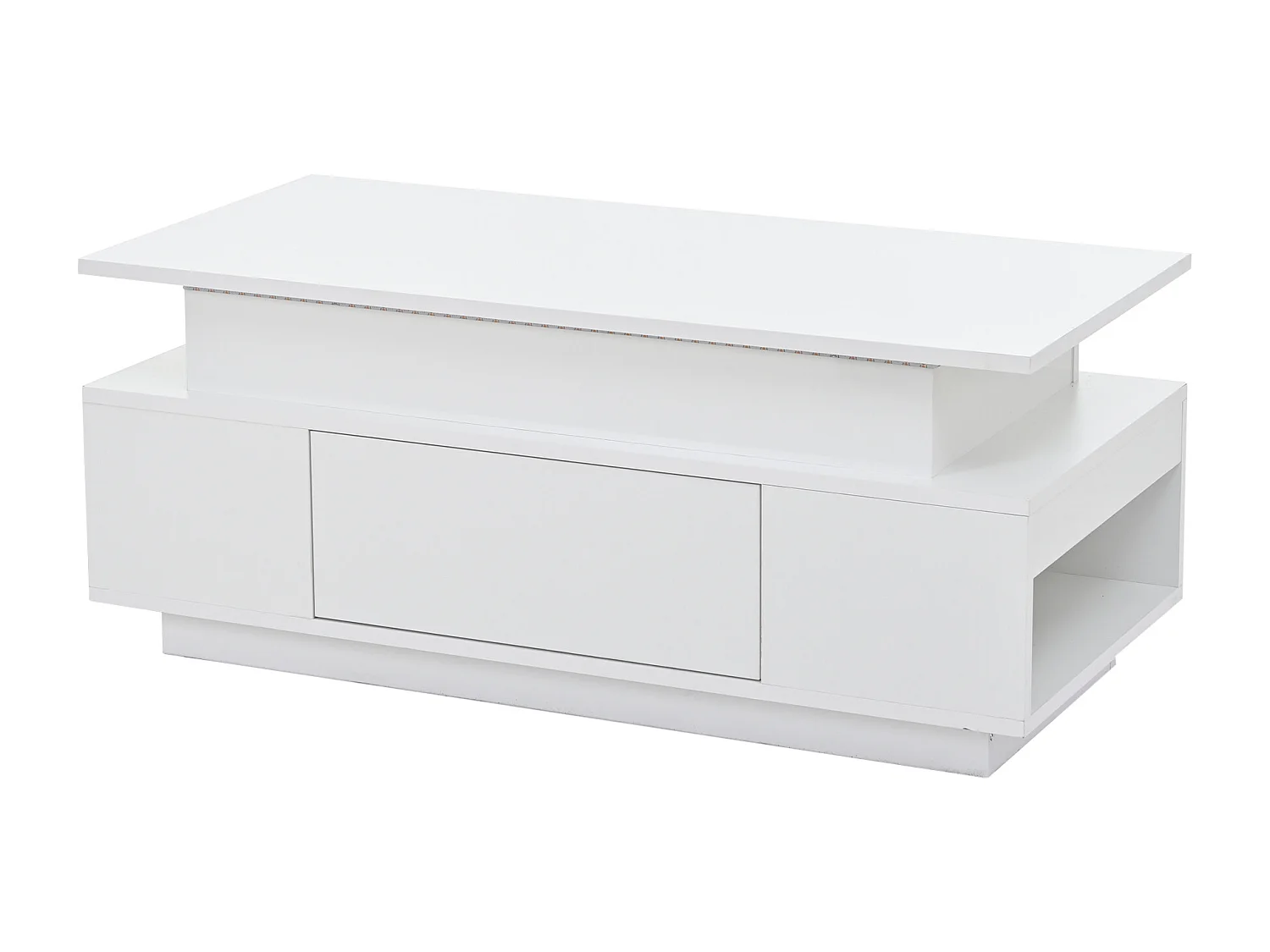 Tavolino da caffè con piano sollevabile, illuminazione a LED e cassetto - Finitura bianco lucido