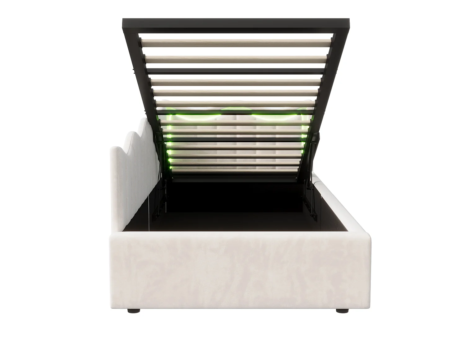 Kinder eenpersoonsbed 90x200cm - met ledverlichting en hydraulische opbergruimte - fluweel - gebroken wit