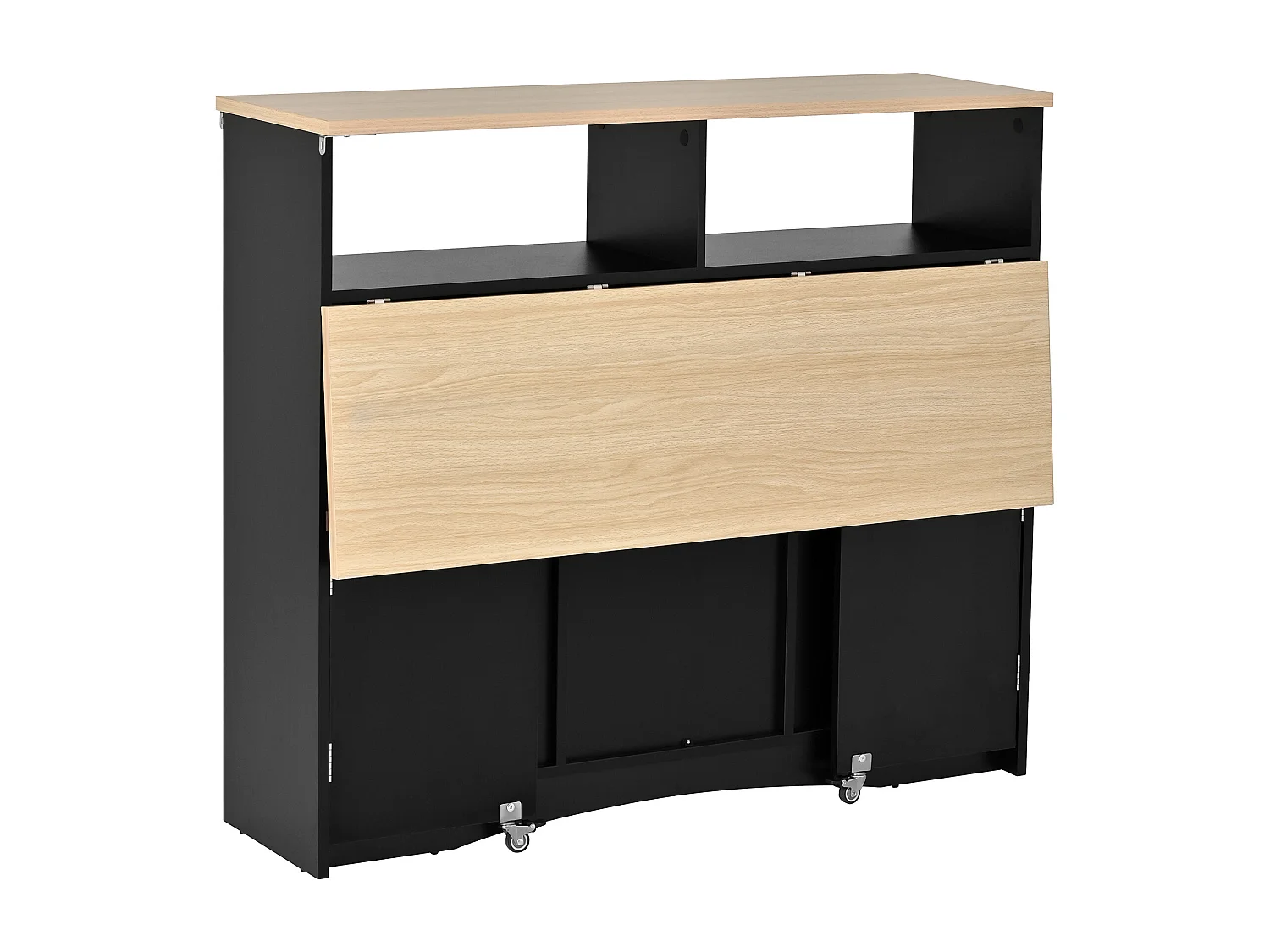 Mobile zentrale Kücheninsel 110x34x97.5cm - ausziehbares Tischblatt und versteckte Esstischstühle - multifunktionaler Stauraum - schwarz