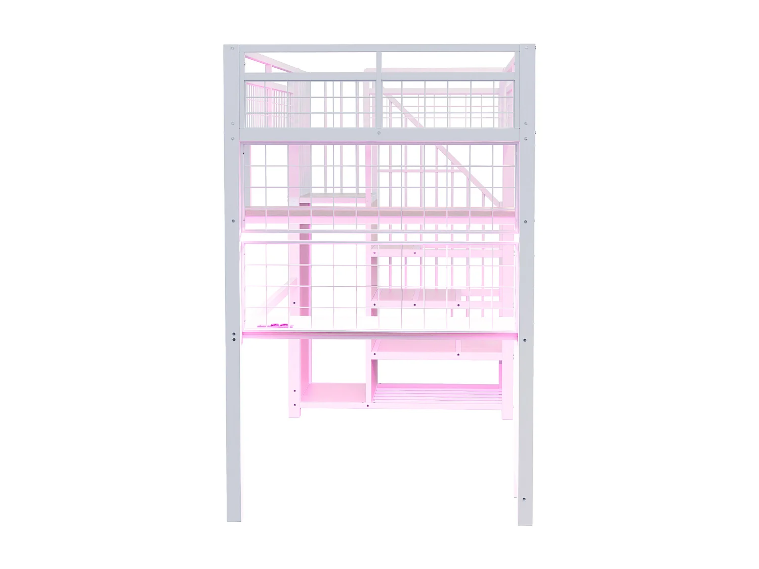 Lit mezzanine 90 x 200 cm avec prise, penderie , étagères et bureau - Lit en métal et bois - Blanc et naturel clair