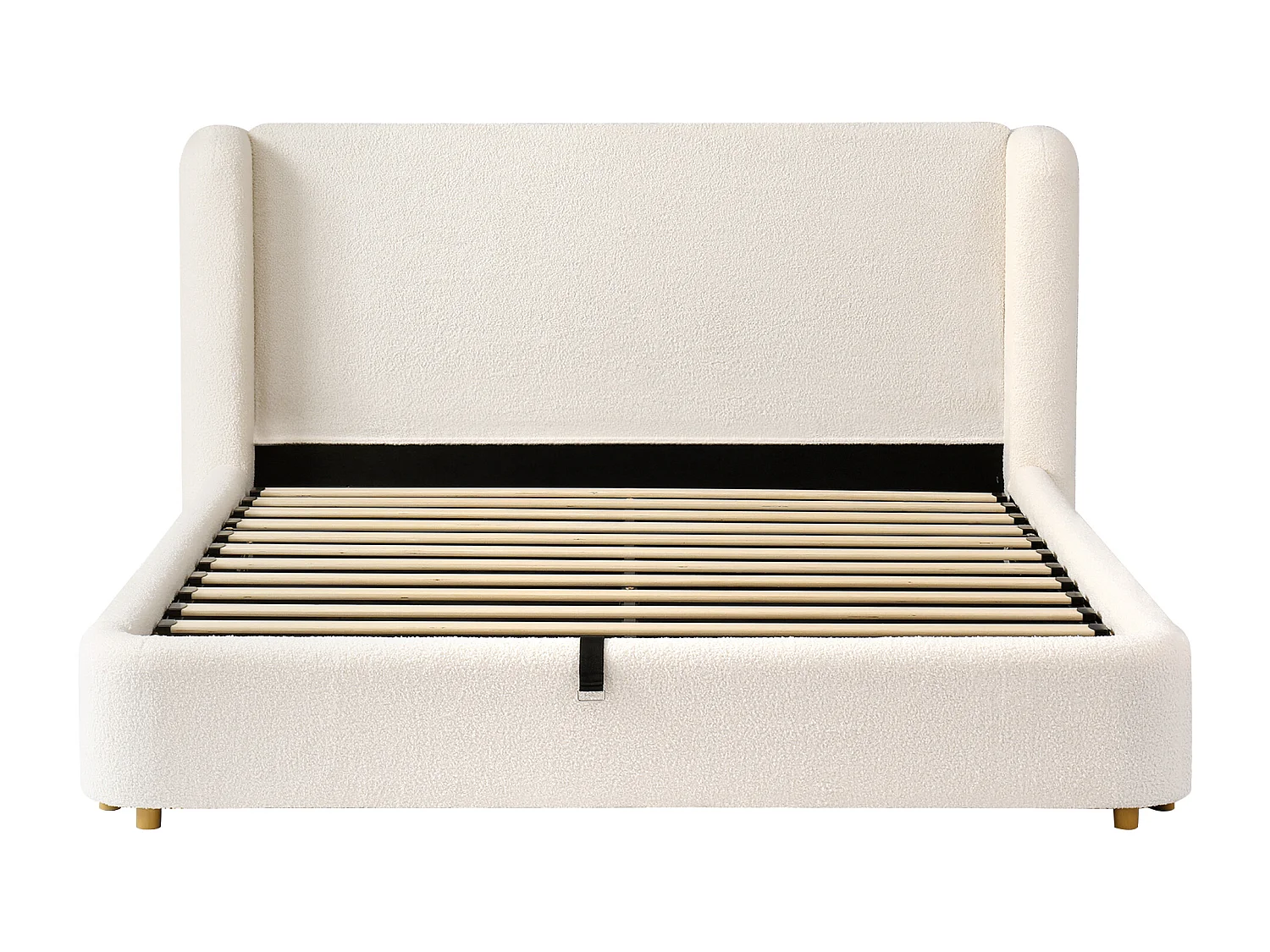 Letto contenitore 160 x 200 cm in tessuto bouclé beige - Letto matrimoniale per adulti con testiera imbottita