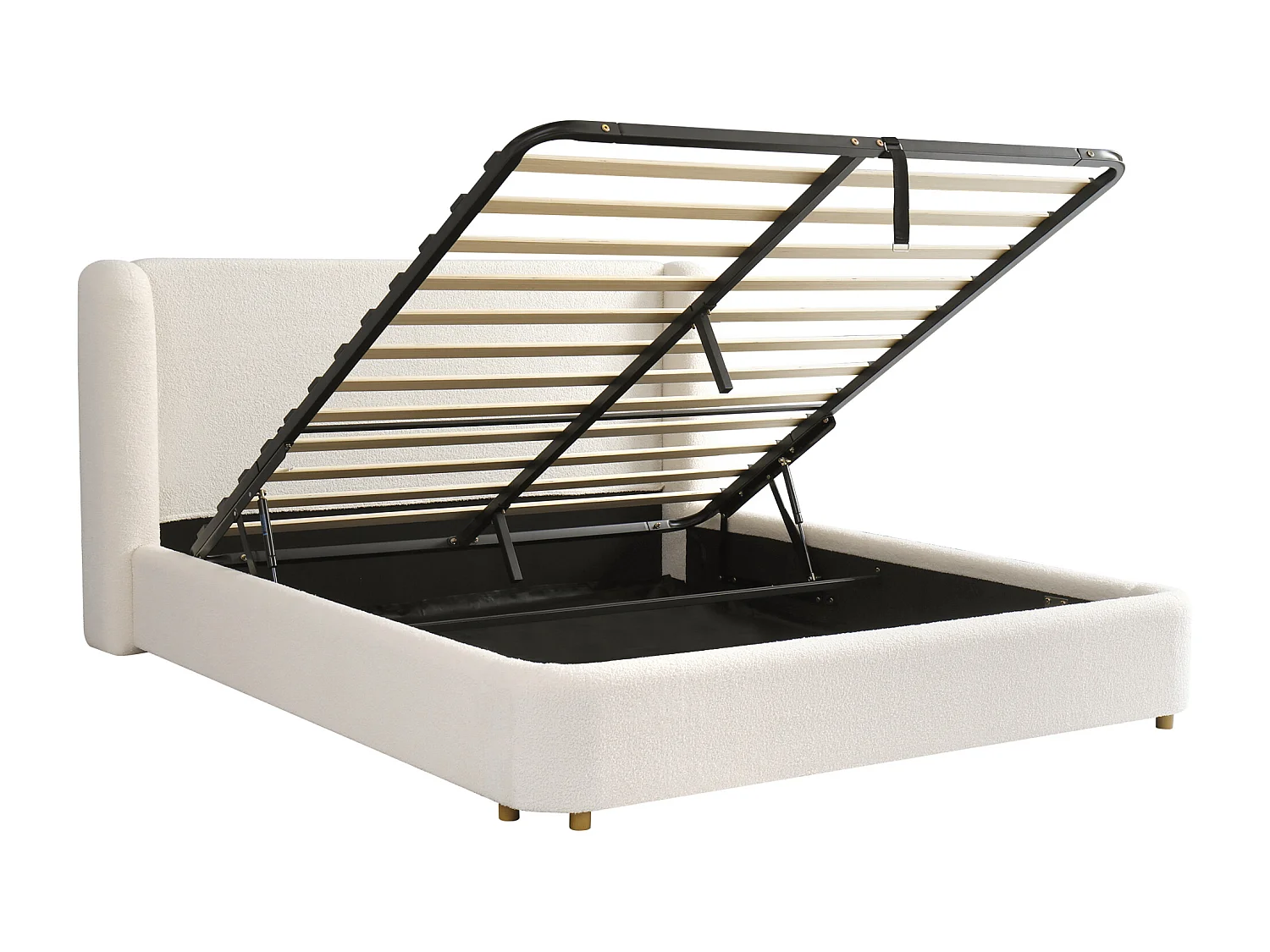 Letto contenitore 160 x 200 cm in tessuto bouclé beige - Letto matrimoniale per adulti con testiera imbottita