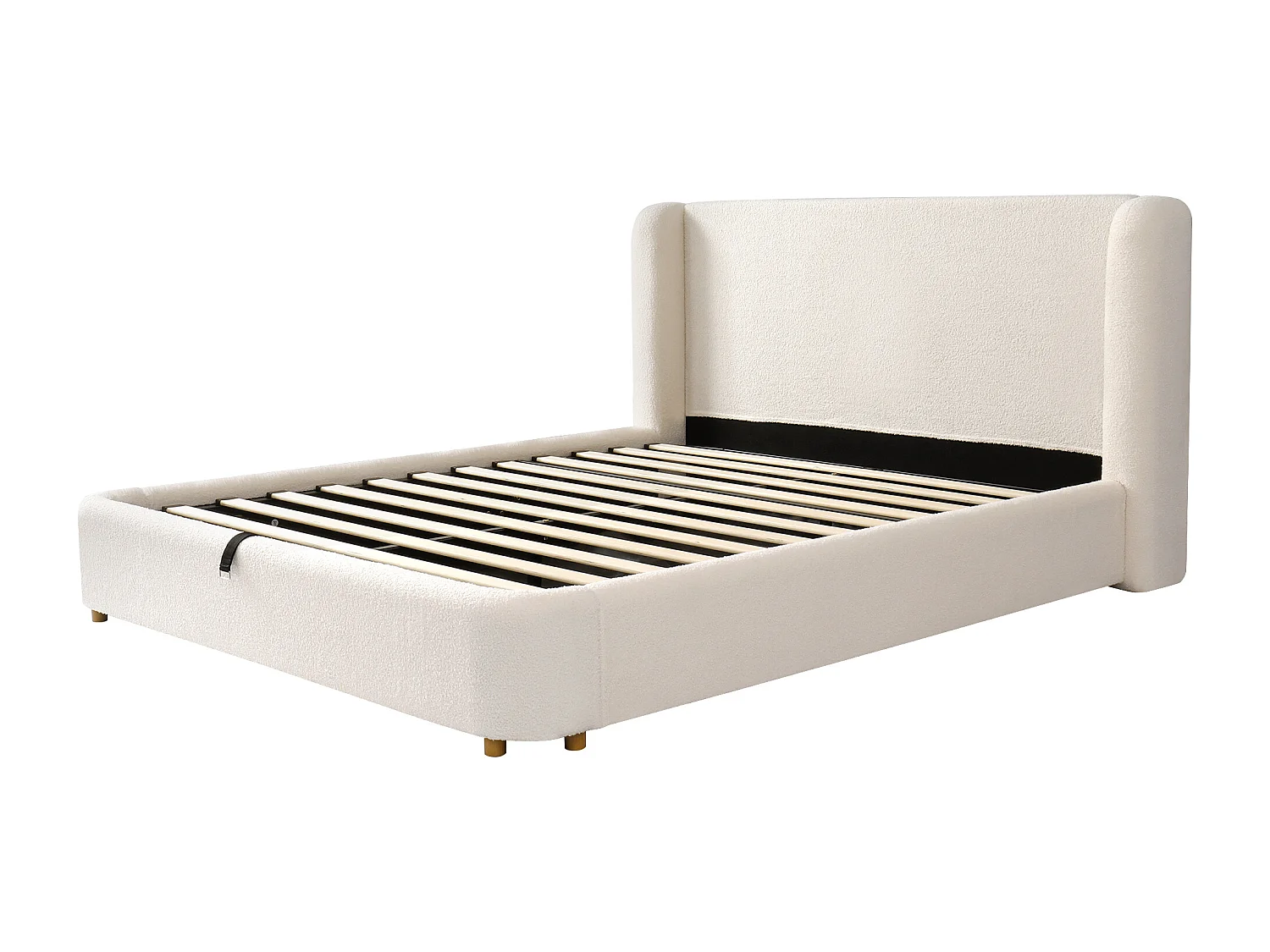 Letto contenitore 160 x 200 cm in tessuto bouclé beige - Letto matrimoniale per adulti con testiera imbottita