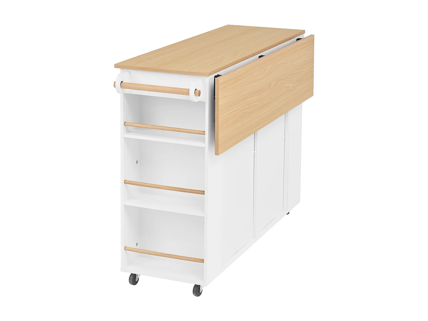 Mobile zentrale Kücheninsel 120x40x91,5cm - ausziehbares Tischblatt - mit Steckdose - multifunktionaler Stauraum - weiß