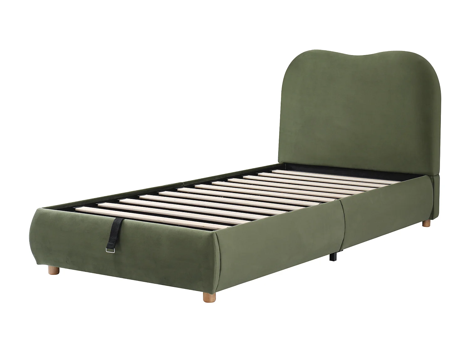 Lit coffre enfant 90x200cm en velours vert - Lit rembourré avec tête de lit