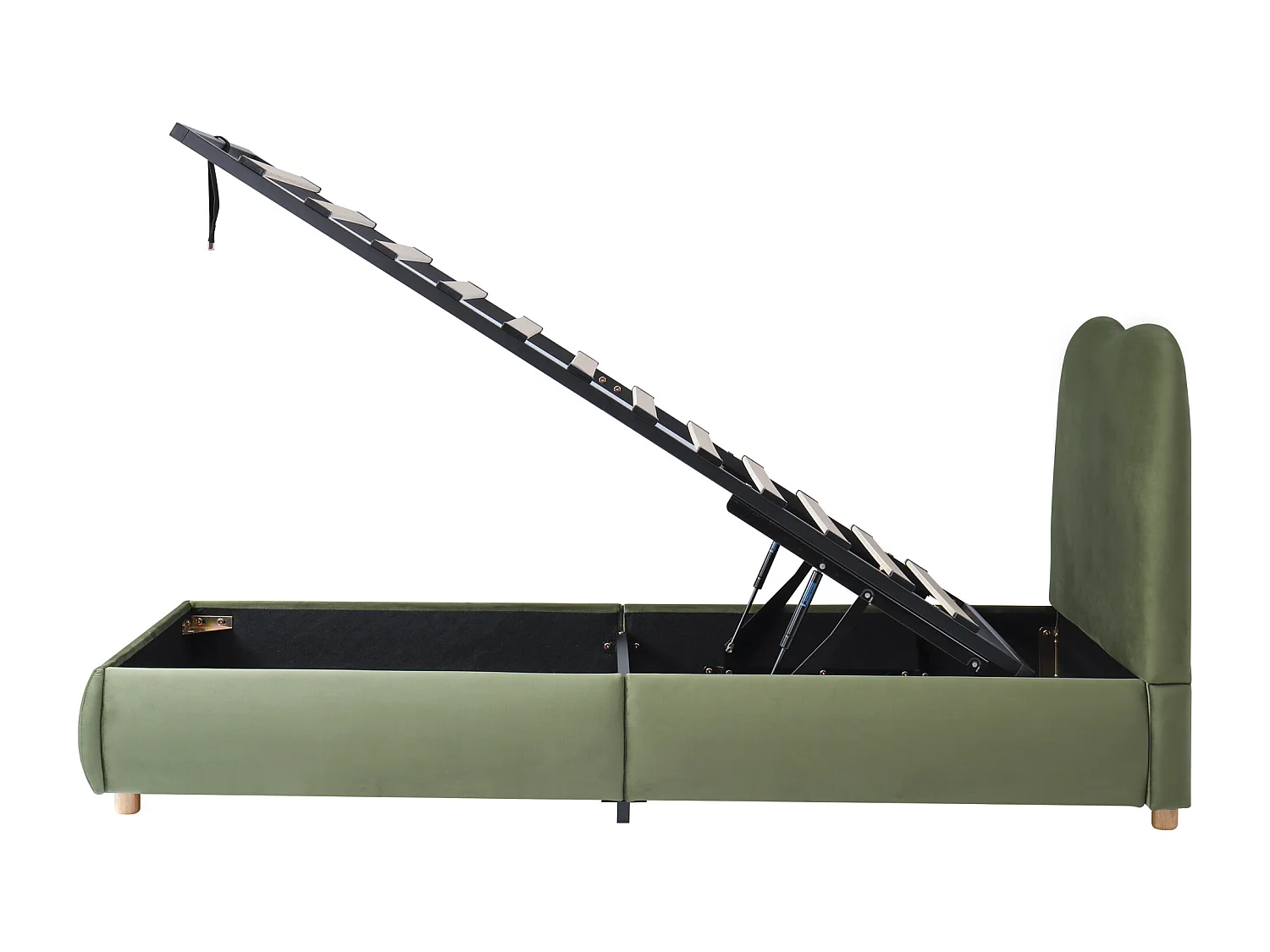 Lit coffre enfant 90x200cm en velours vert - Lit rembourré avec tête de lit