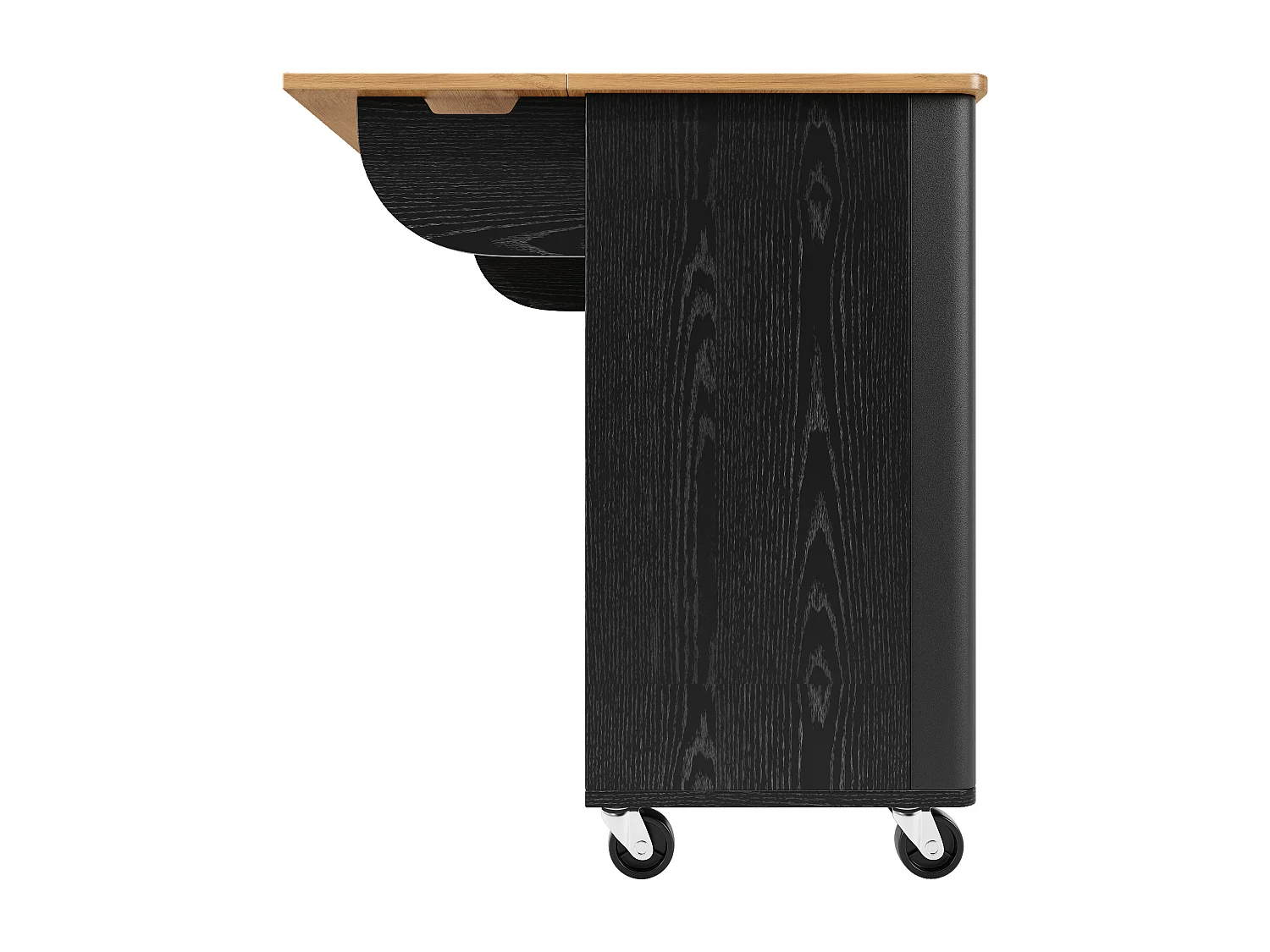 Îlot central de cuisine avec 3 portes- Desserte en bois MDF - Noir et naturel clair