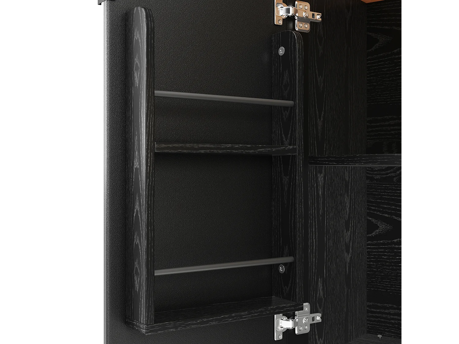 Îlot central de cuisine avec 3 portes- Desserte en bois MDF - Noir et naturel clair