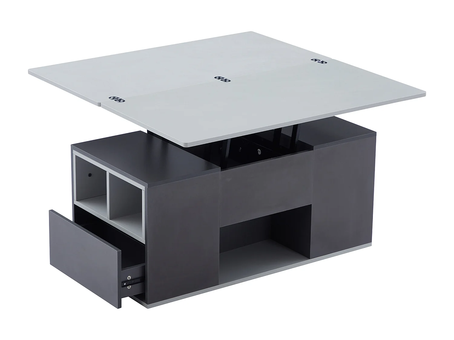 Multifunctionele in hoogte verstelbare salontafel - het bureau kan worden uitgevouwen tot twee tafels - Grijs